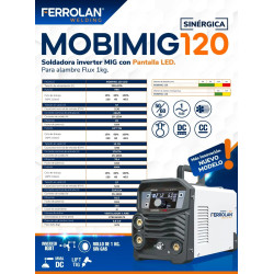 KIT MOBIMIG 120 LED SINERGICA 3 EN 1+ TORCHA MIG + ROLLO 1KG FLUX -FERROLAN WELDING