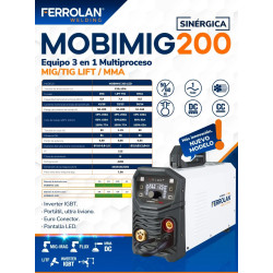 KIT MOBIMIG 200 LED SINERGICA 3 EN 1+ TORCHA MIG + REGULADOR ARGÓN FE050 - FERROLAN WELDING