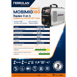 Soldadora Inverter 3 En 1 Mig Tig Mma 180a Ferrolan Portátil + Máscara