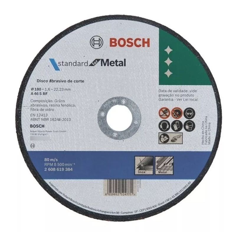 Disco Abrasivo Para Corte Fino De Metal 180x1,6mm Bosch