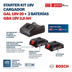 Combo Cargador + 2 Bateria 2ah Bosch Starter Gal 18v-20